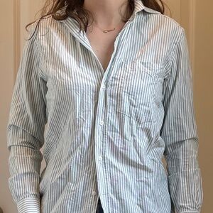With Nothing Underneath Hunter Green Striped Button Down